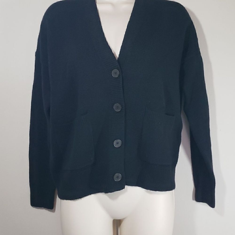 Madewell Womens Button Front Oversized Cardigan Sweater V Neck Knitted Black XXS